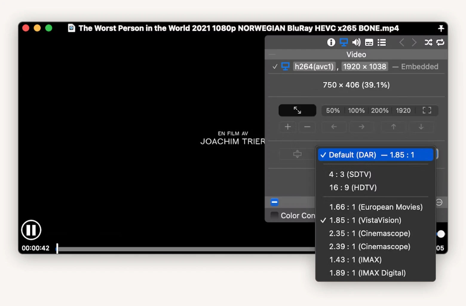 Movist Pro reproduzindo um vídeo compactado