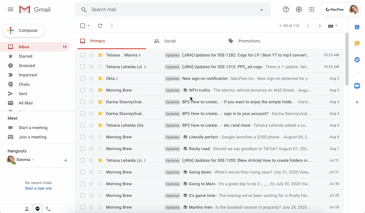 mac mail gmail moving messages