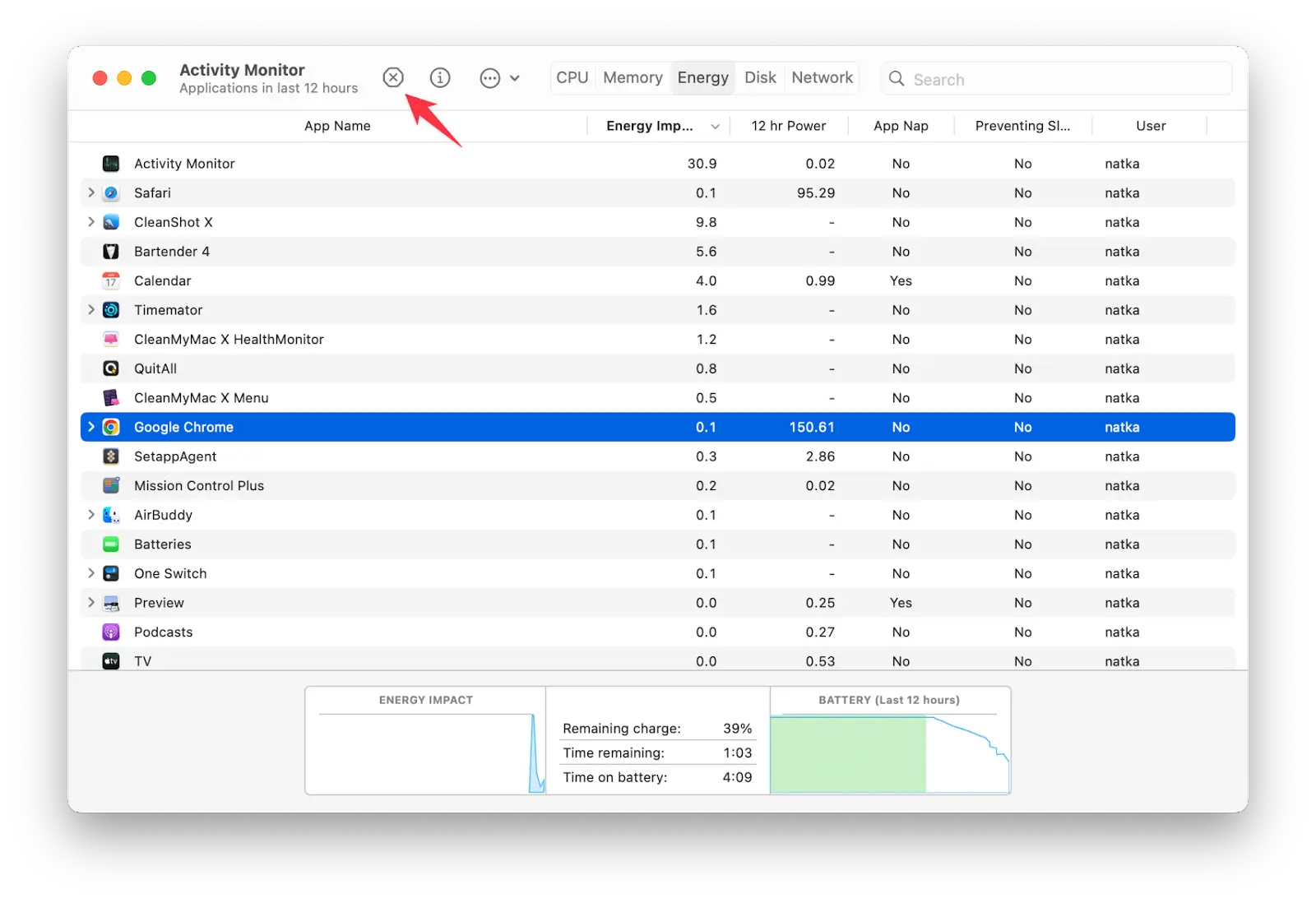 Forçando a saída de um aplicativo pelo Monitor de Atividade