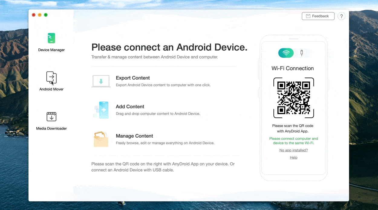 Connect an Android device via AnyTrans 