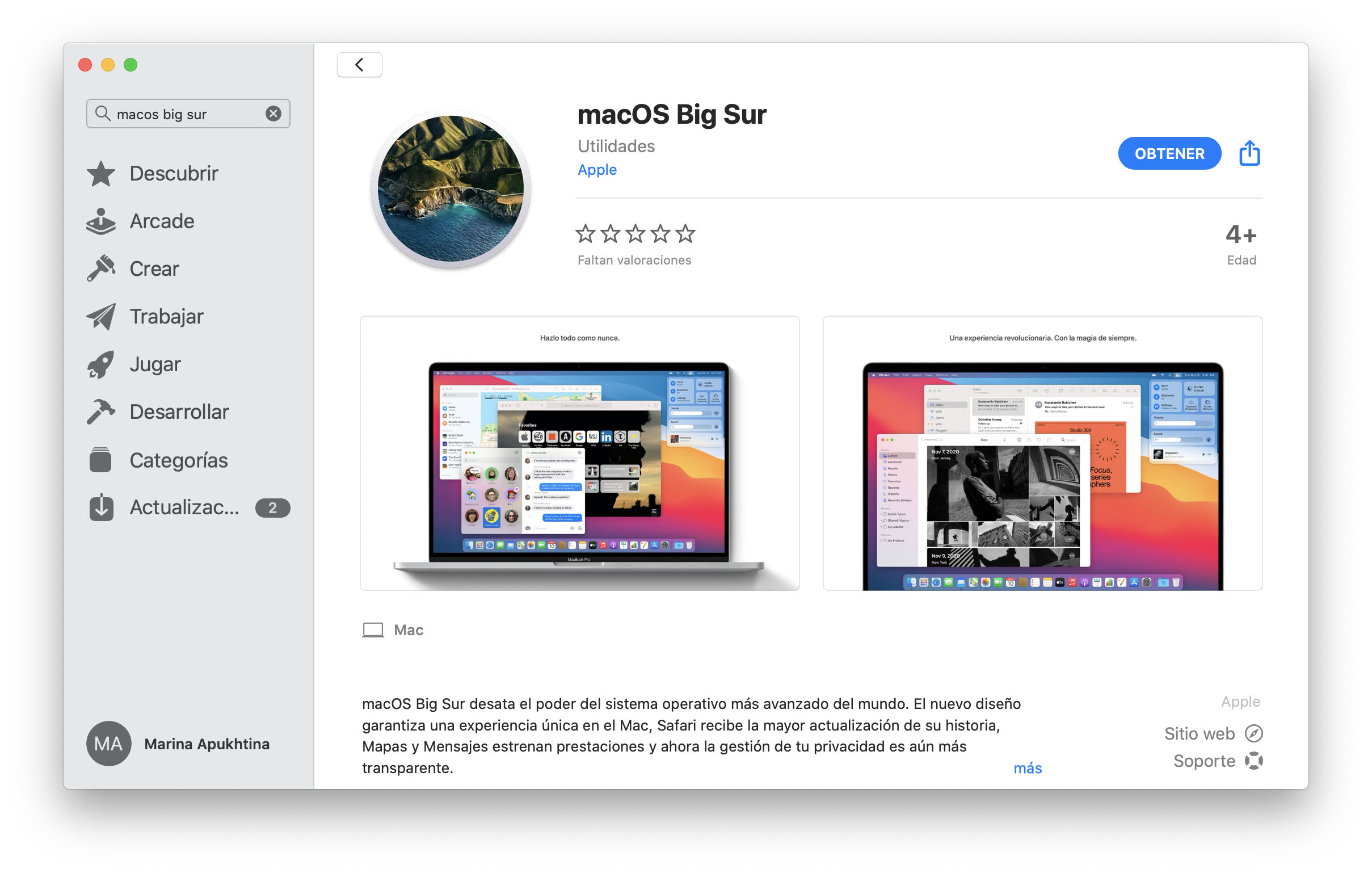macOS Big Sur en App Store