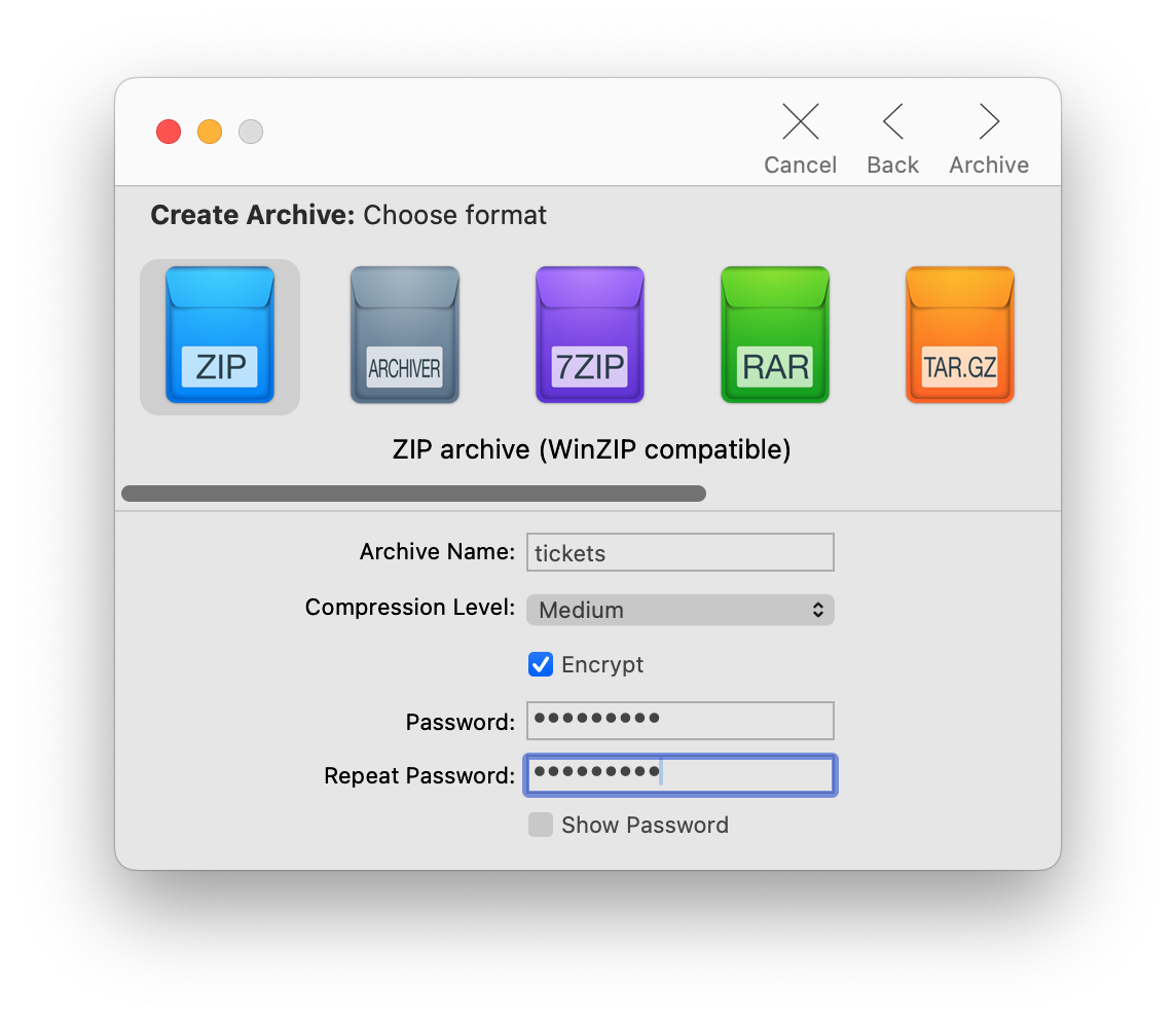 Configurando senha para arquivo ZIP com Archiver