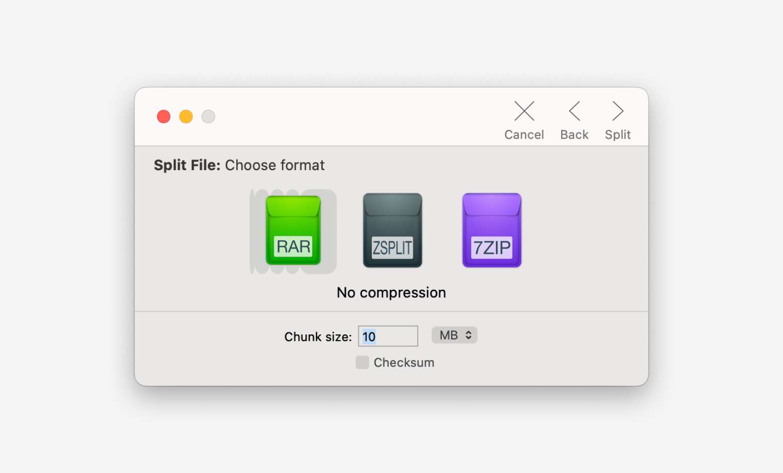 Divisão de arquivo RAR com Archiver