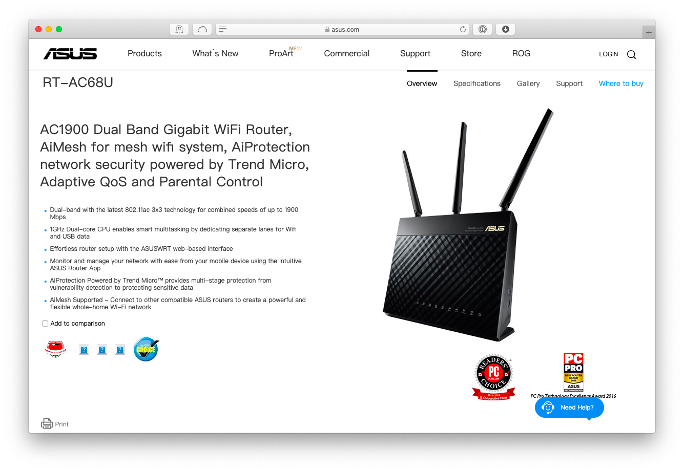 جهاز التوجيه Asus Gigabit wifi Mac