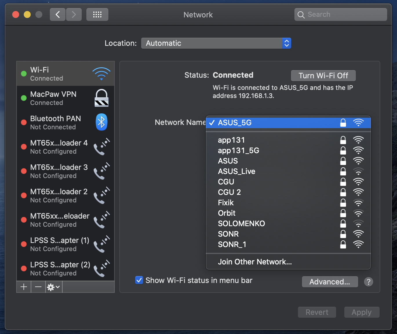 Verifica le reti wifi disponibili in Preferenze di rete