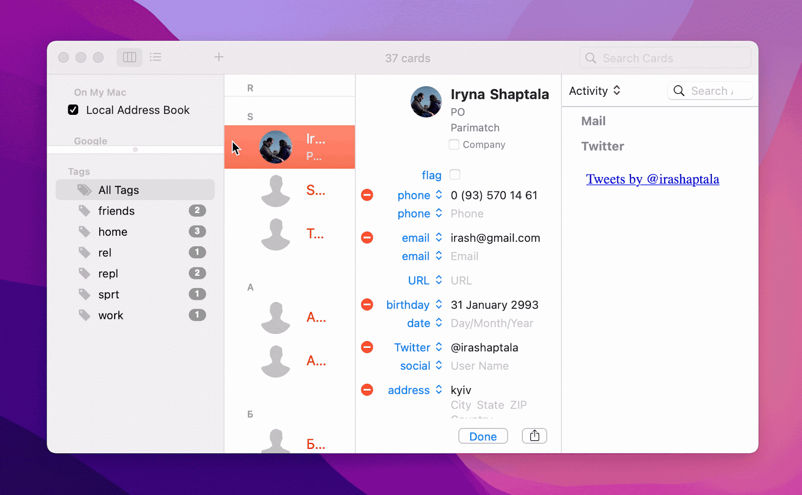 busy contacts mac