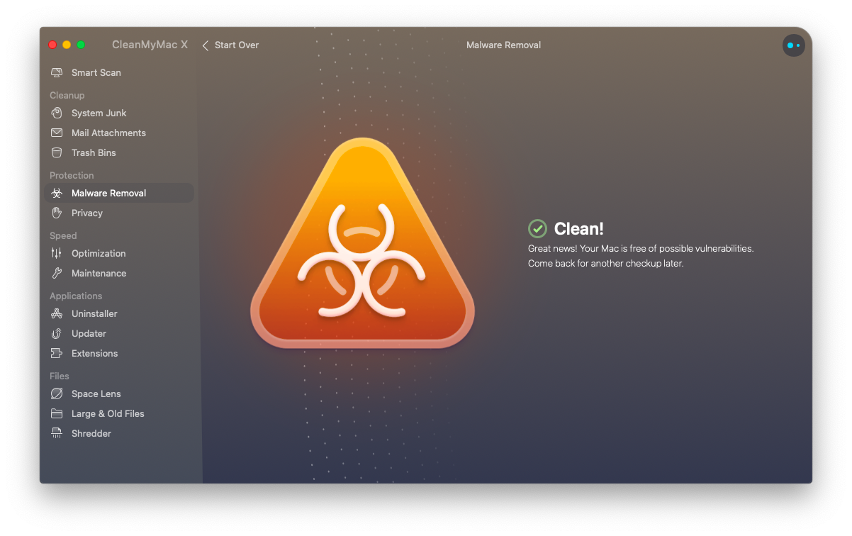 Ứng dụng bảo vệ phần mềm độc hại CleanMyMac X Mac