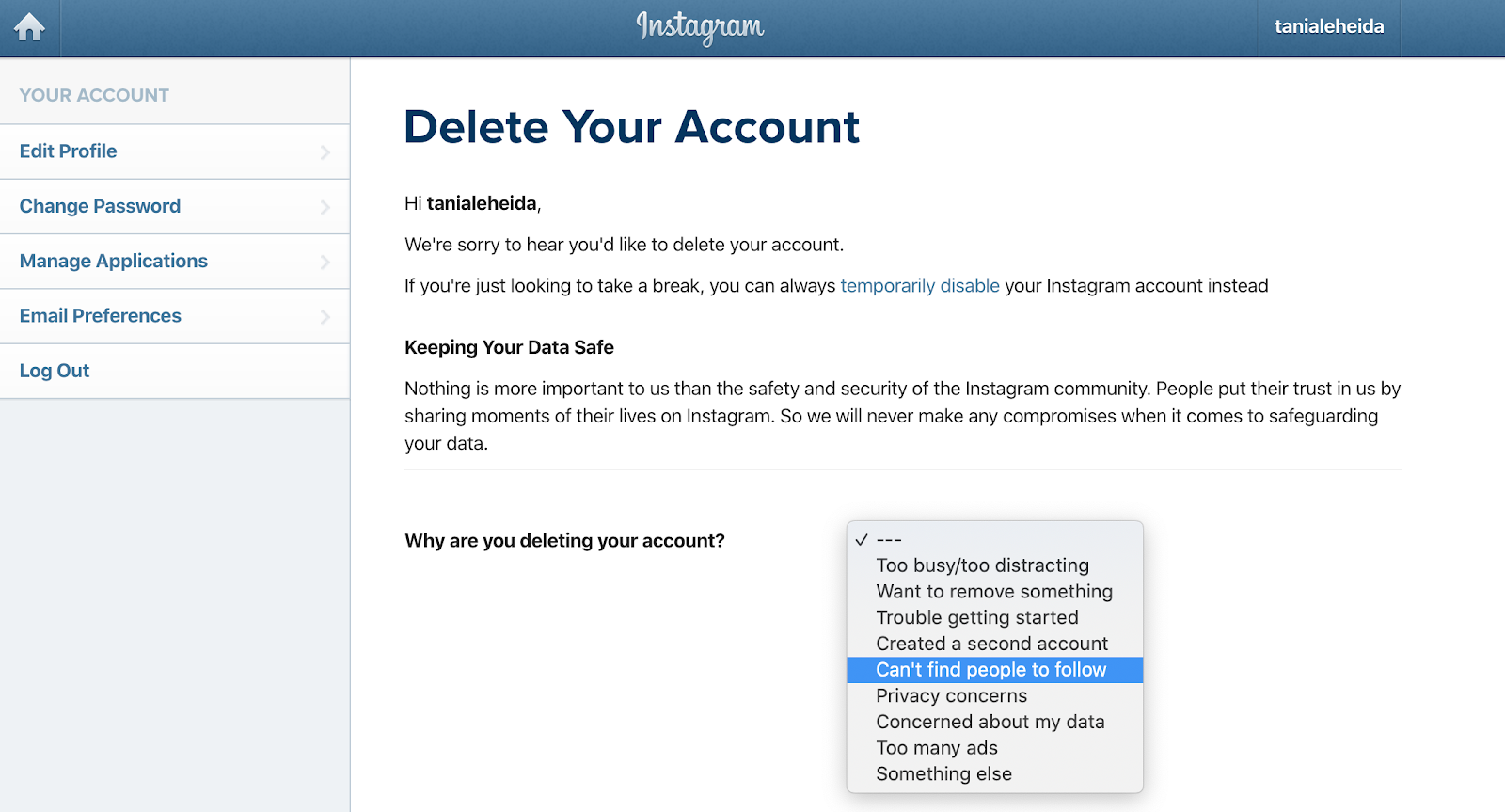 instagram delete account on phone