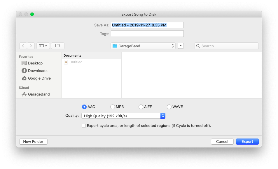 garageband for mac export audio formats