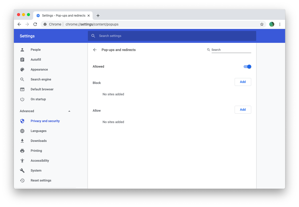disable pop blocker in chrome for mac