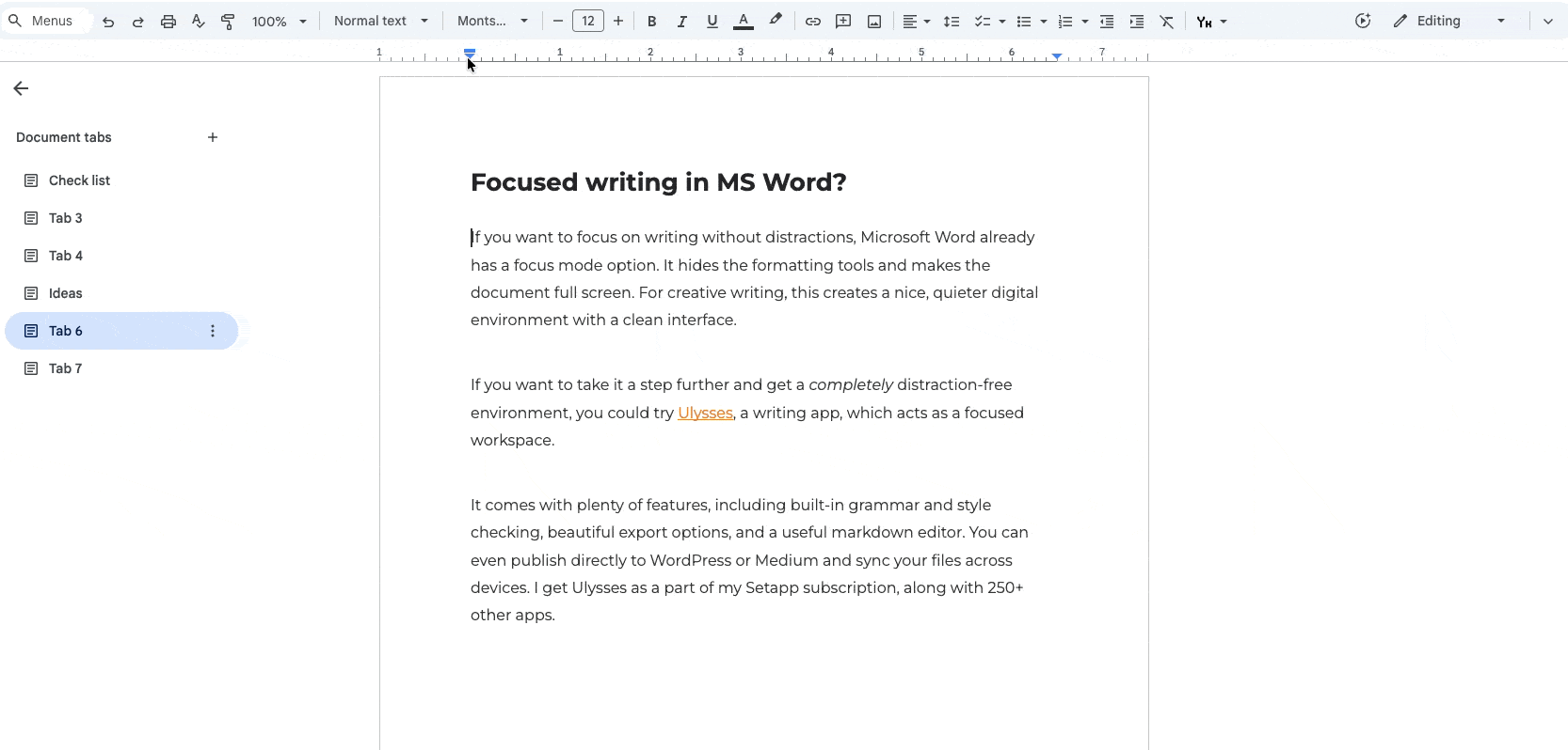 Creating a hanging indent in Google Docs with the ruler