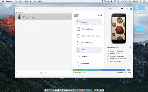 Back up your iOS device to your Mac
