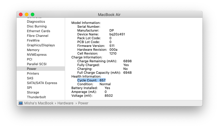 how many cycles is a mac battery good for