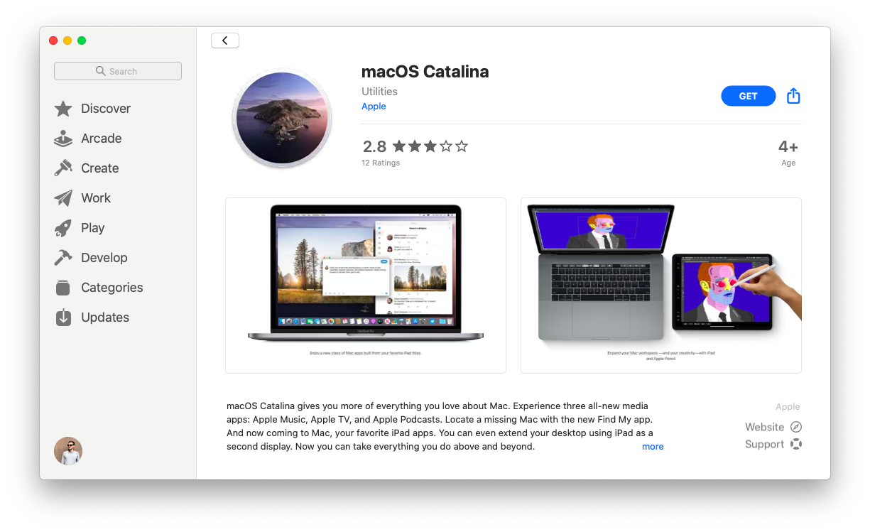 MacOS Catalina App Store-uppdatering för Mac
