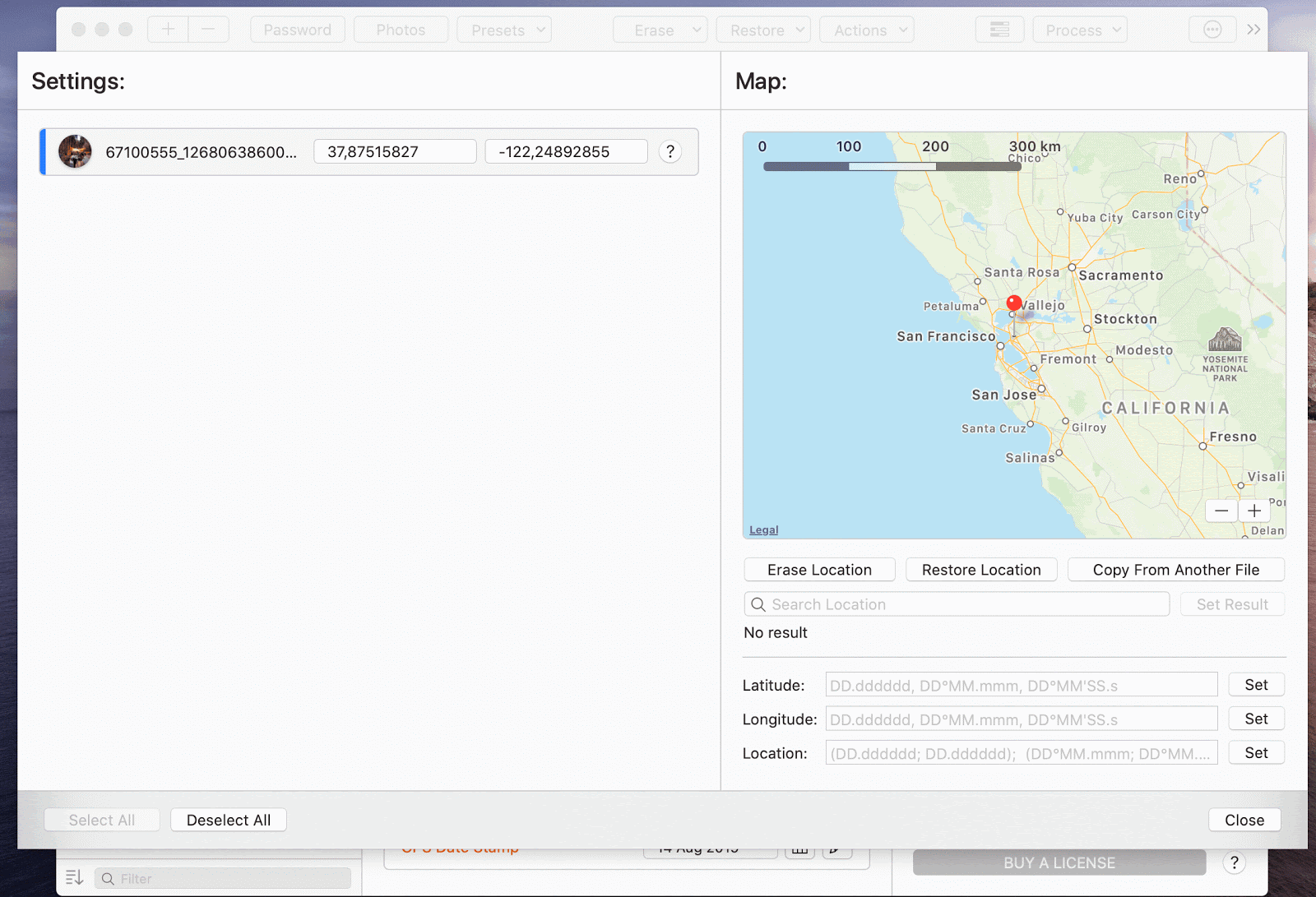 MetaImage manage location tags