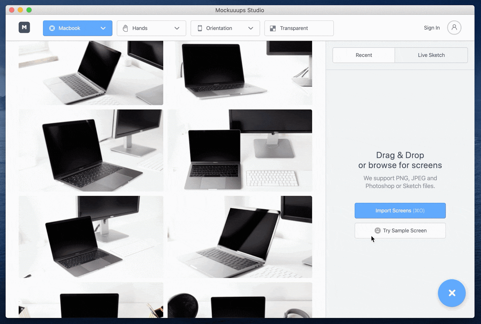 upload your screenshots or photos into Mockuuups Studio