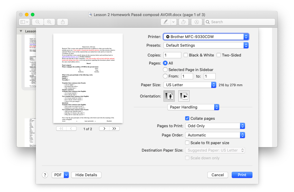 microsoft office for mac print command does nothing