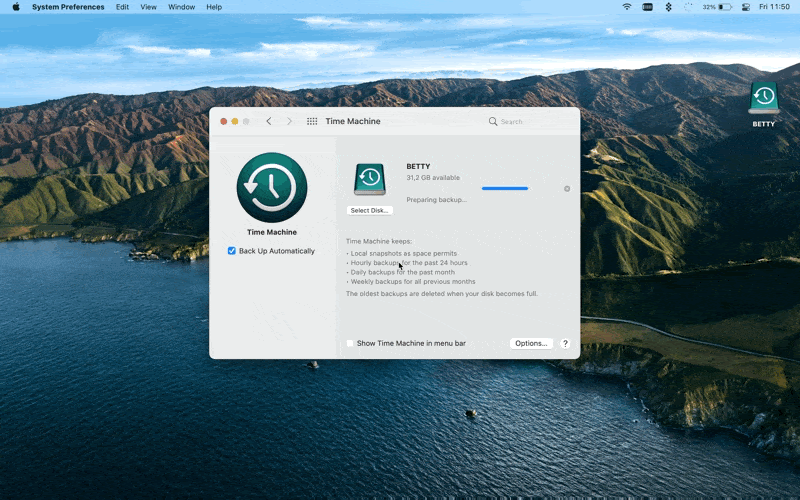 preparing backup time machine