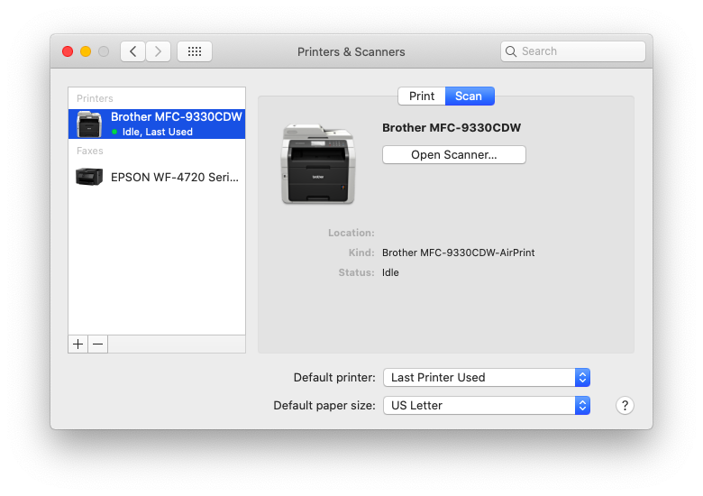 scan for printers on mac