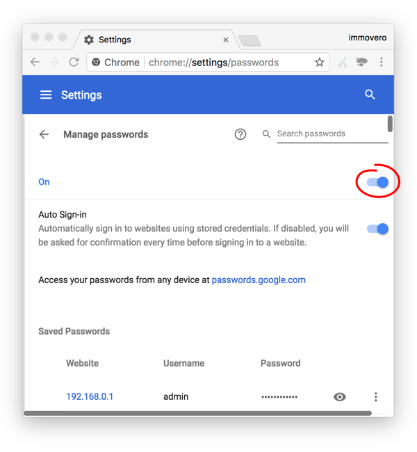 manage passwords in google