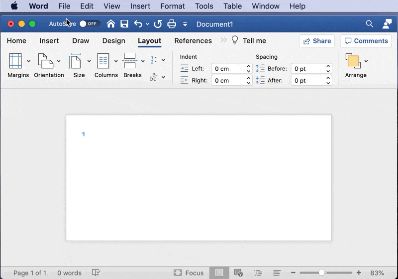 Setting up flashcards size in Word