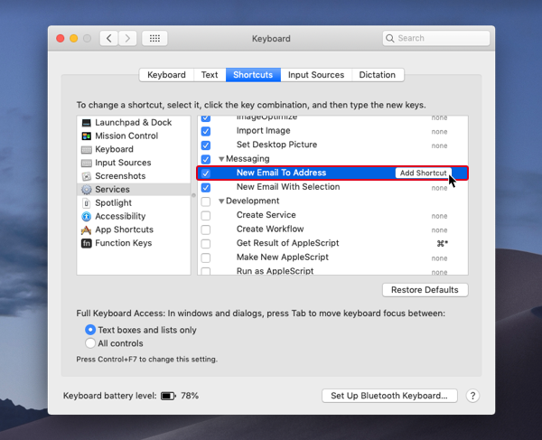 make shortcut for language in mac