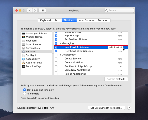 set shortcut for language settings on mac