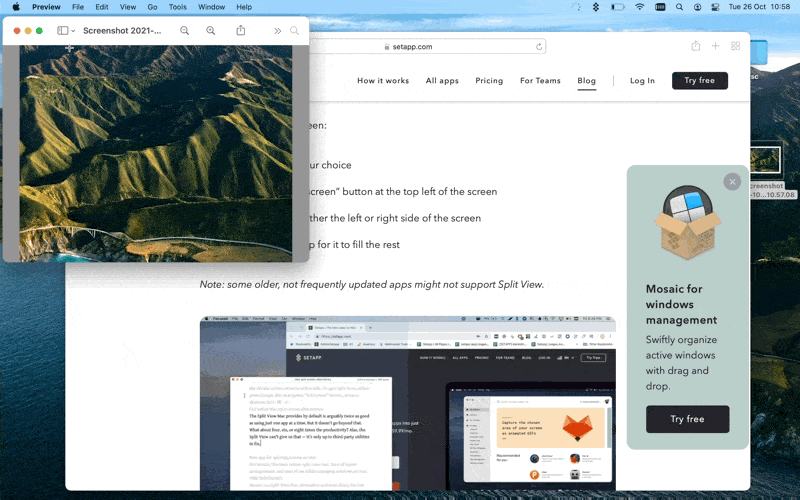 mac os split screen multiple application quad