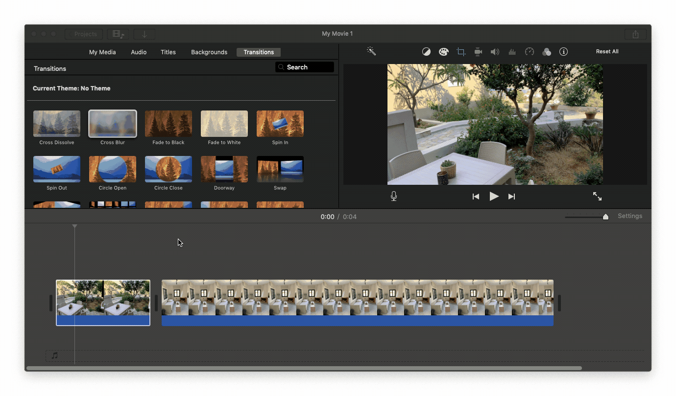 transition clips iMovie app Mac