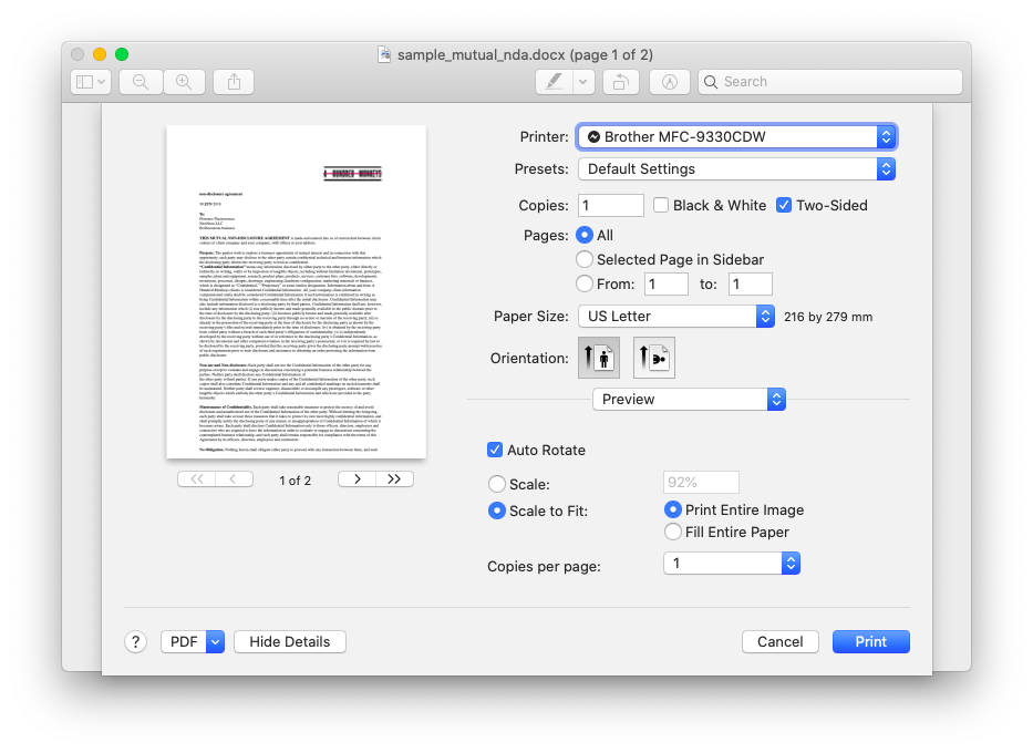 two sided printing document mac
