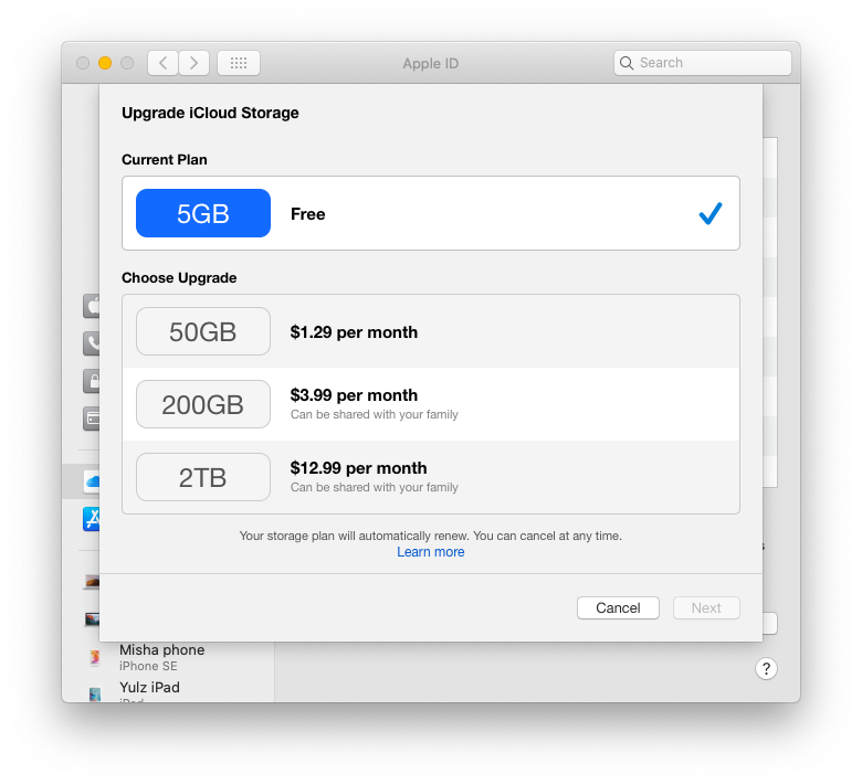 update billig information for the icloud on the mac