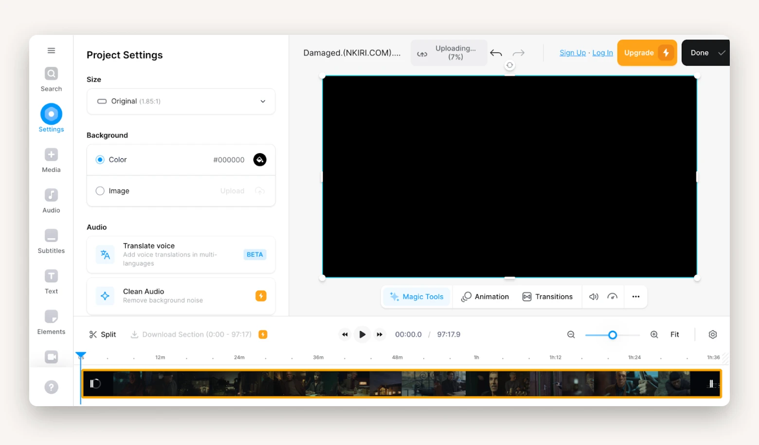 VEED.io comprimindo vídeo