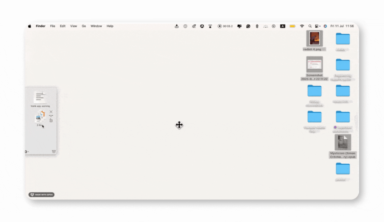 The working process of Yoink, a file management app that is available on Setpp