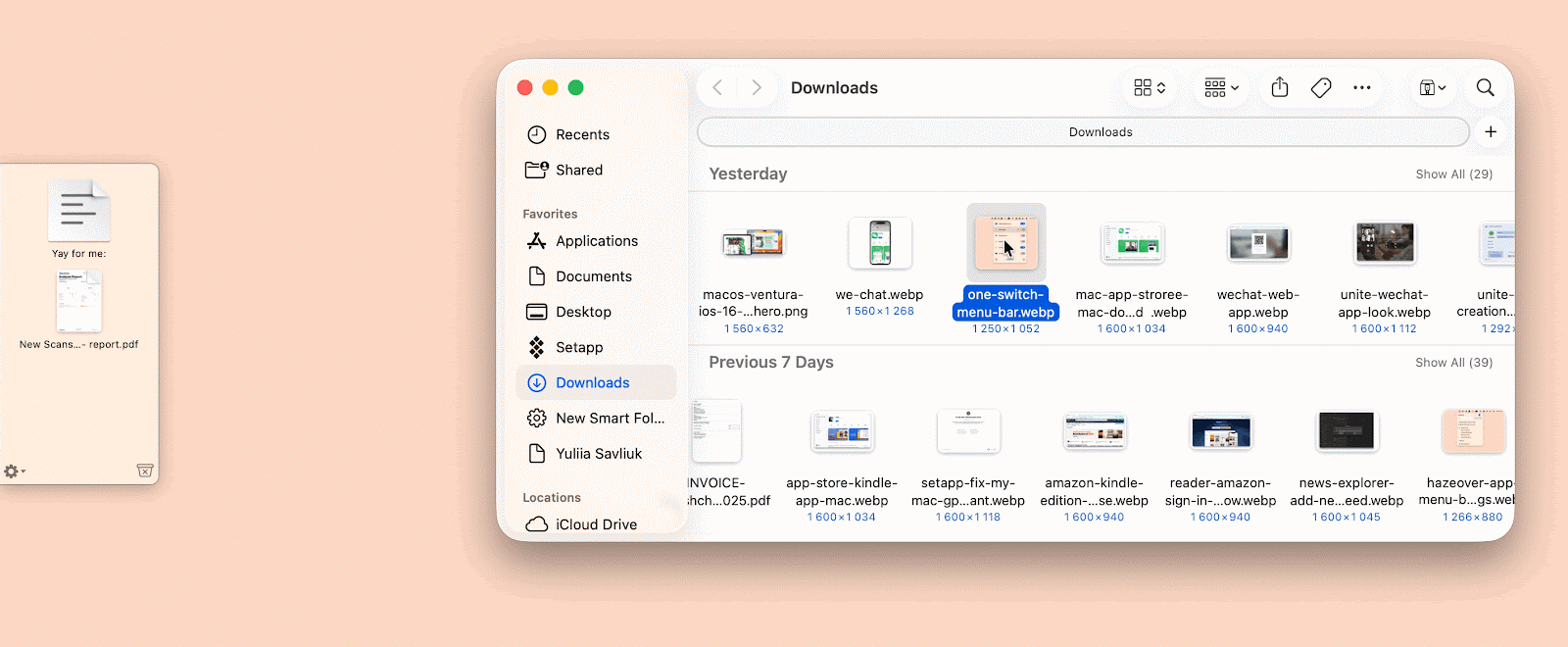 The file sharing process in Yoink, a drag-and-drop app that is available on Setapp.
