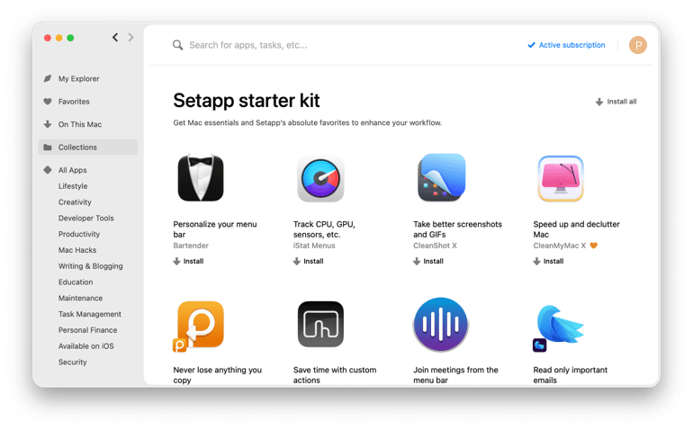Collections tab in Setapp desktop client