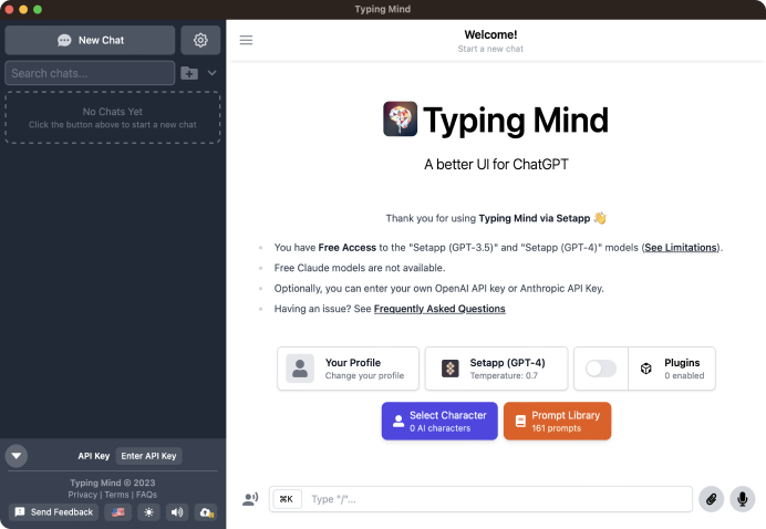 Typing mind UI screenshot