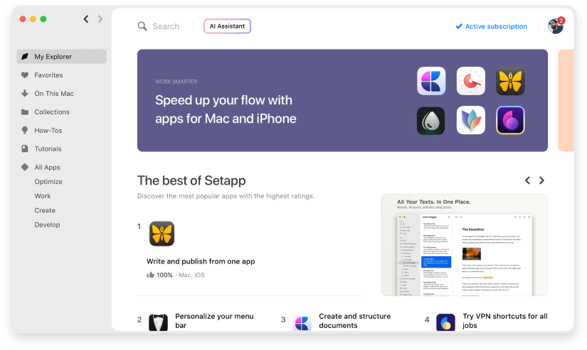 Interface of the Setapp desktop application