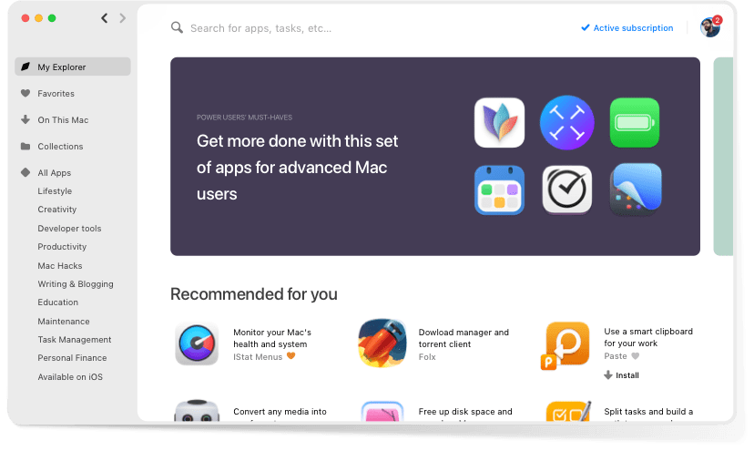 Interface of the Setapp desktop application